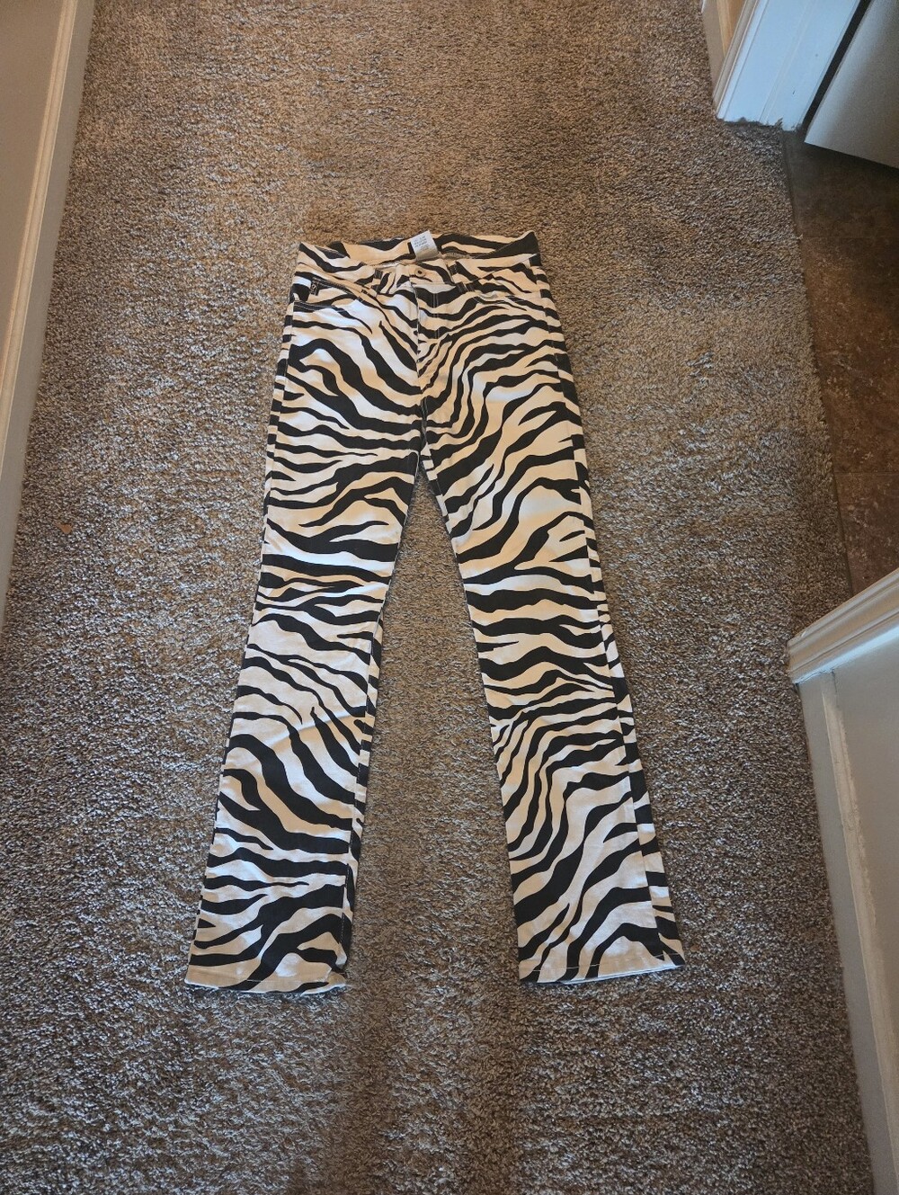 Guess Zebra-Print Flare Jeans - Black & White